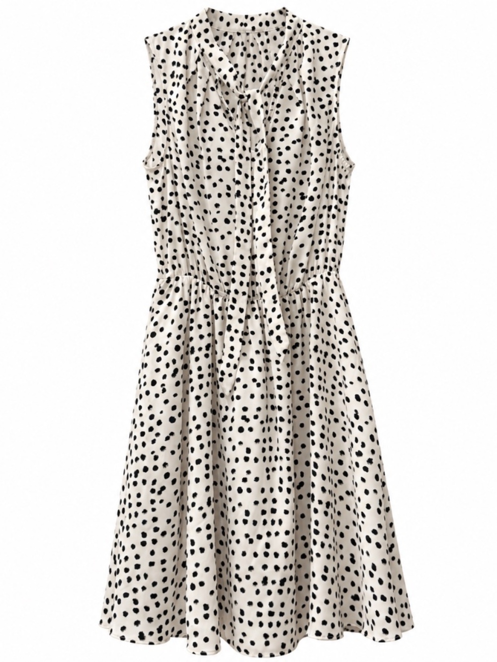 Banana Republic XS Petite Black & White Spotted Tie-Neck Dress